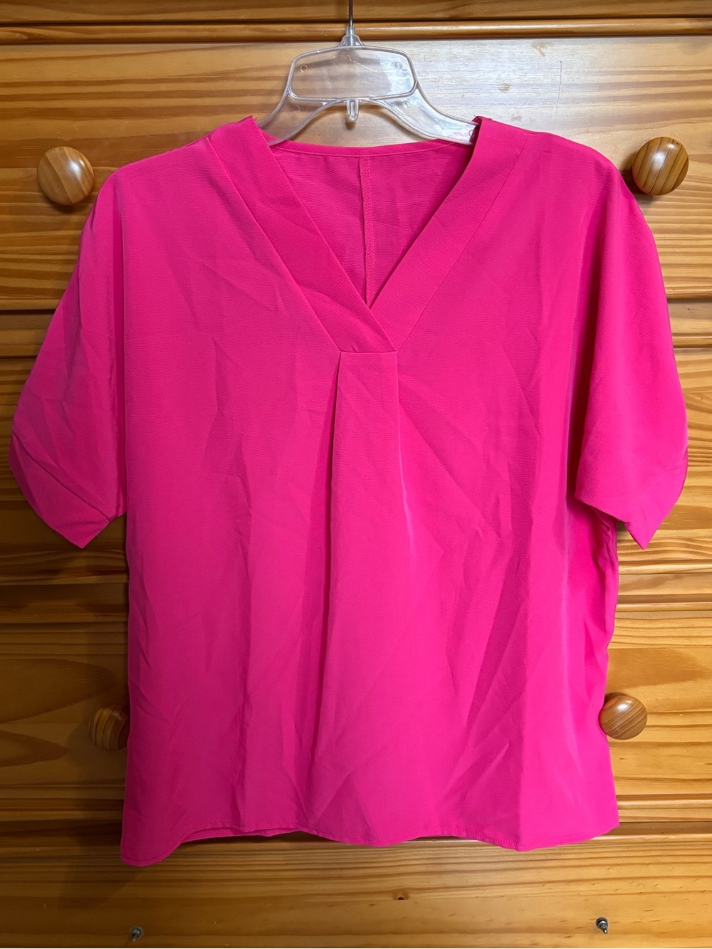 Women's V-Neck Short Sleeve Blouse - Hot Pink